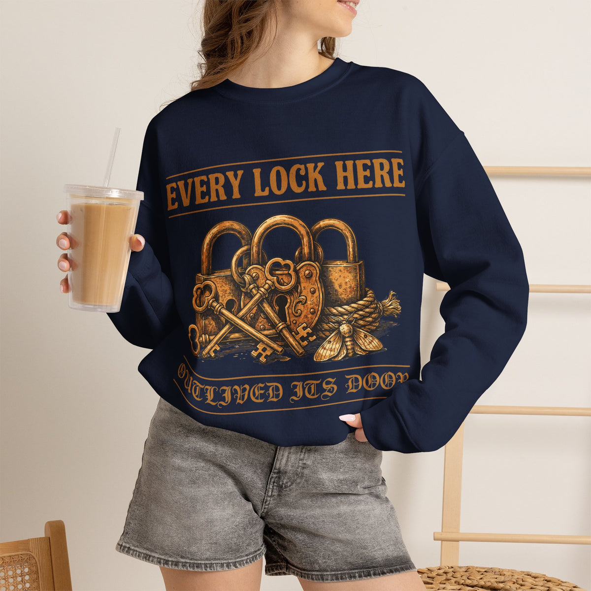Antique Padlock Sweatshirt, Dark Academia Crewneck, Vintage Lock Gift