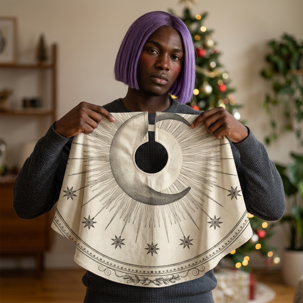 Celestial Christmas Tree Skirt, Vintage Star Moon Decor