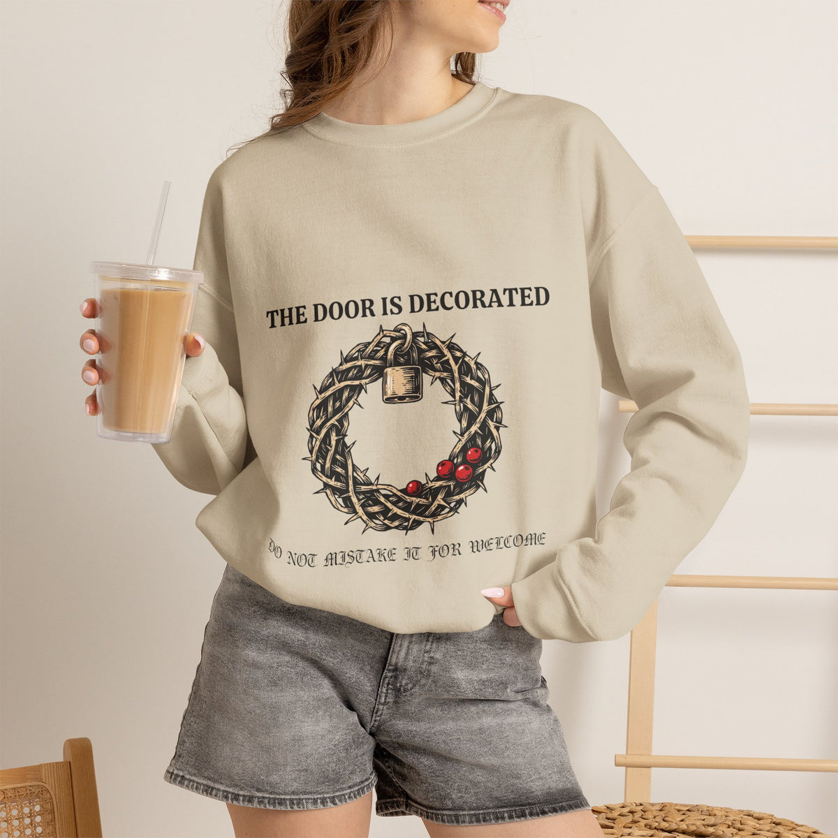Thorn Wreath and Padlock Sweatshirt, Goth Christmas by Bamedys