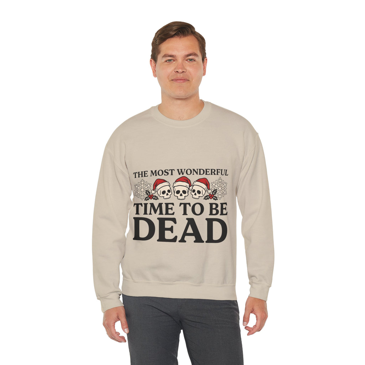 Skeleton Christmas Sweatshirt, Goth Xmas Crewneck, men's fit model by Bamedys