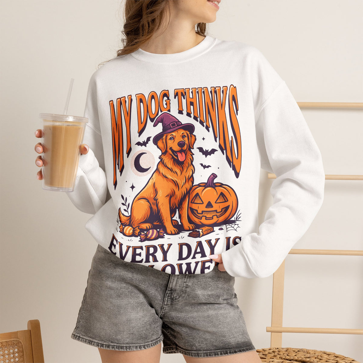 Dog Halloween Sweatshirt, Golden Retriever Crewneck by Bamedys