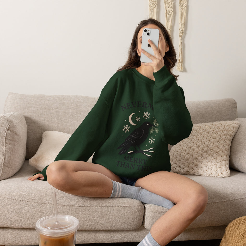 Gothic Christmas Sweatshirt, Raven Holly Crewneck, Grumpy Holiday Gift
