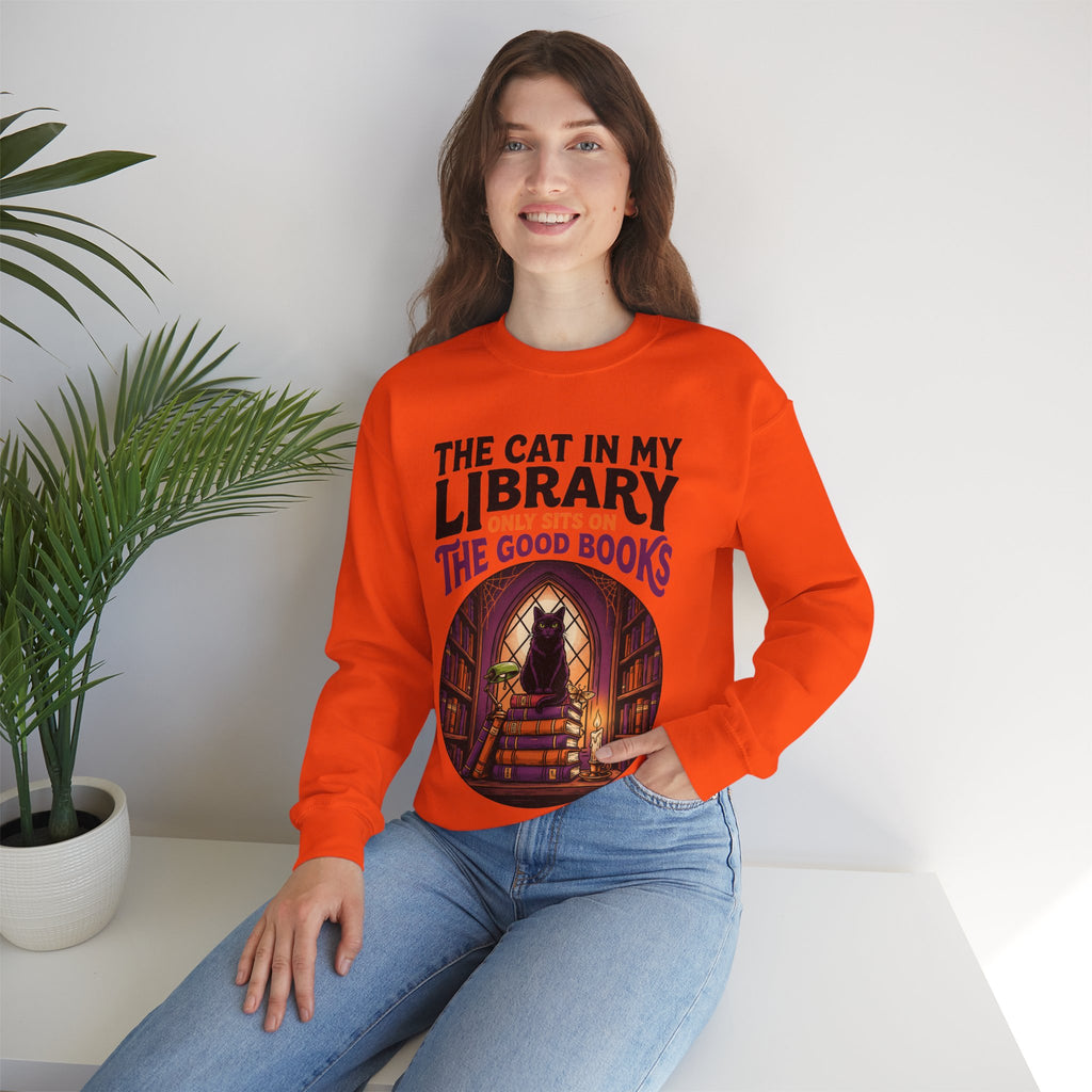 Black Cat Book Sweatshirt, Dark Academia Crewneck, Book Lover Gift Top