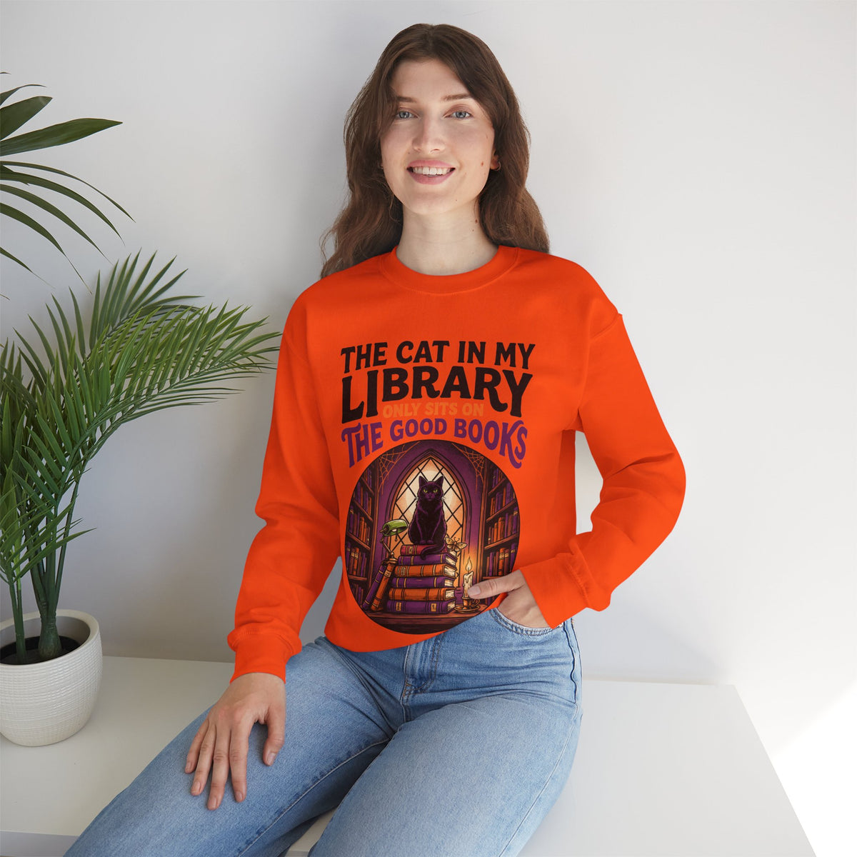 Black Cat Book Sweatshirt, Dark Academia Crewneck, Book Lover Gift Top