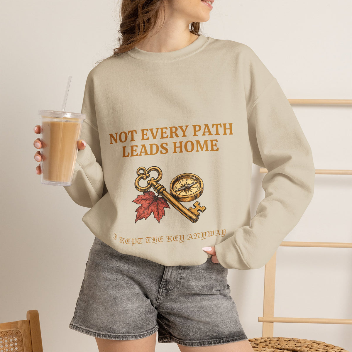 Not Every Path Leads Home Sweatshirt, Vintage Key and Compass Crewneck
