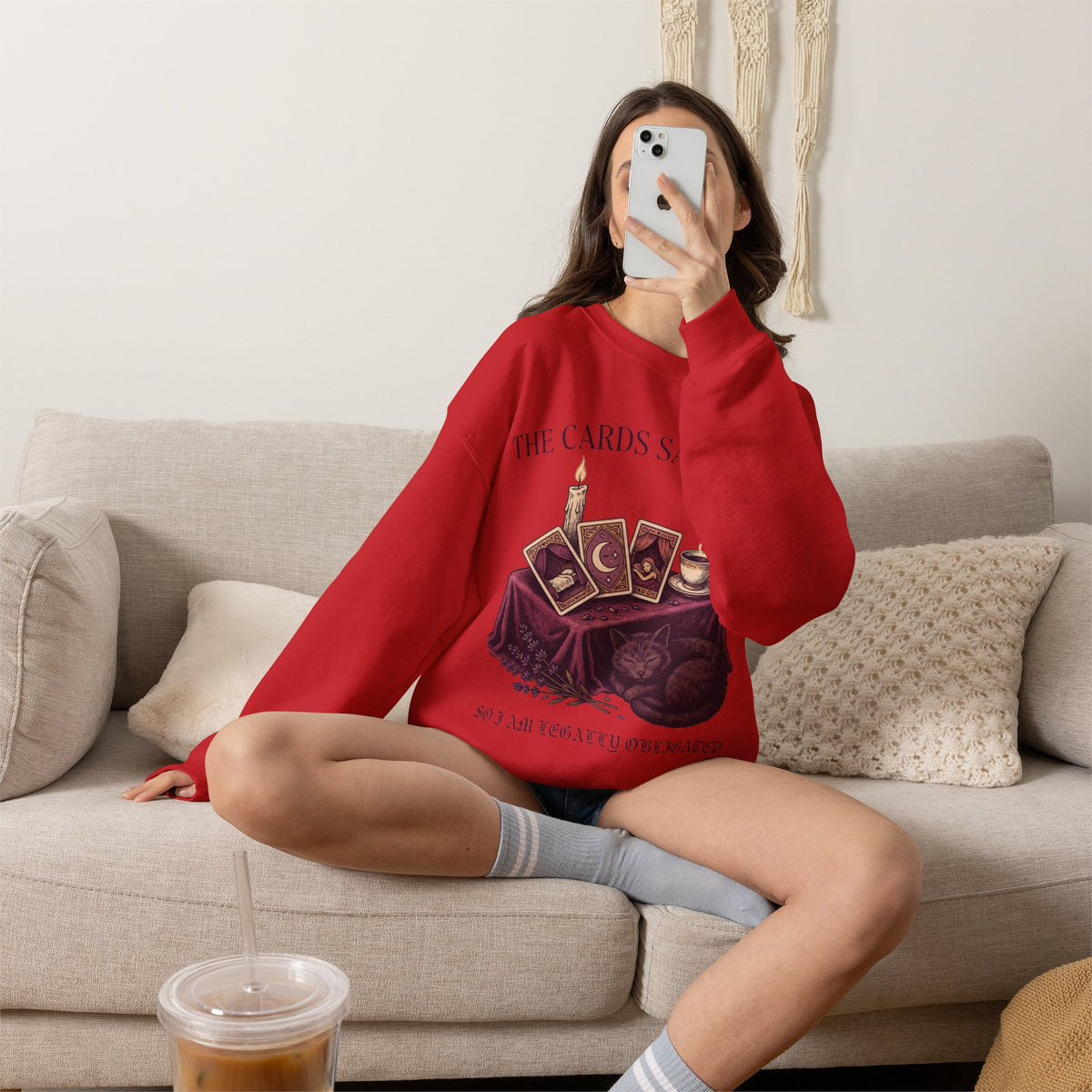 Tarot Card Sweatshirt, Witchy Cat Crewneck, Cozy Rest Gift for Her