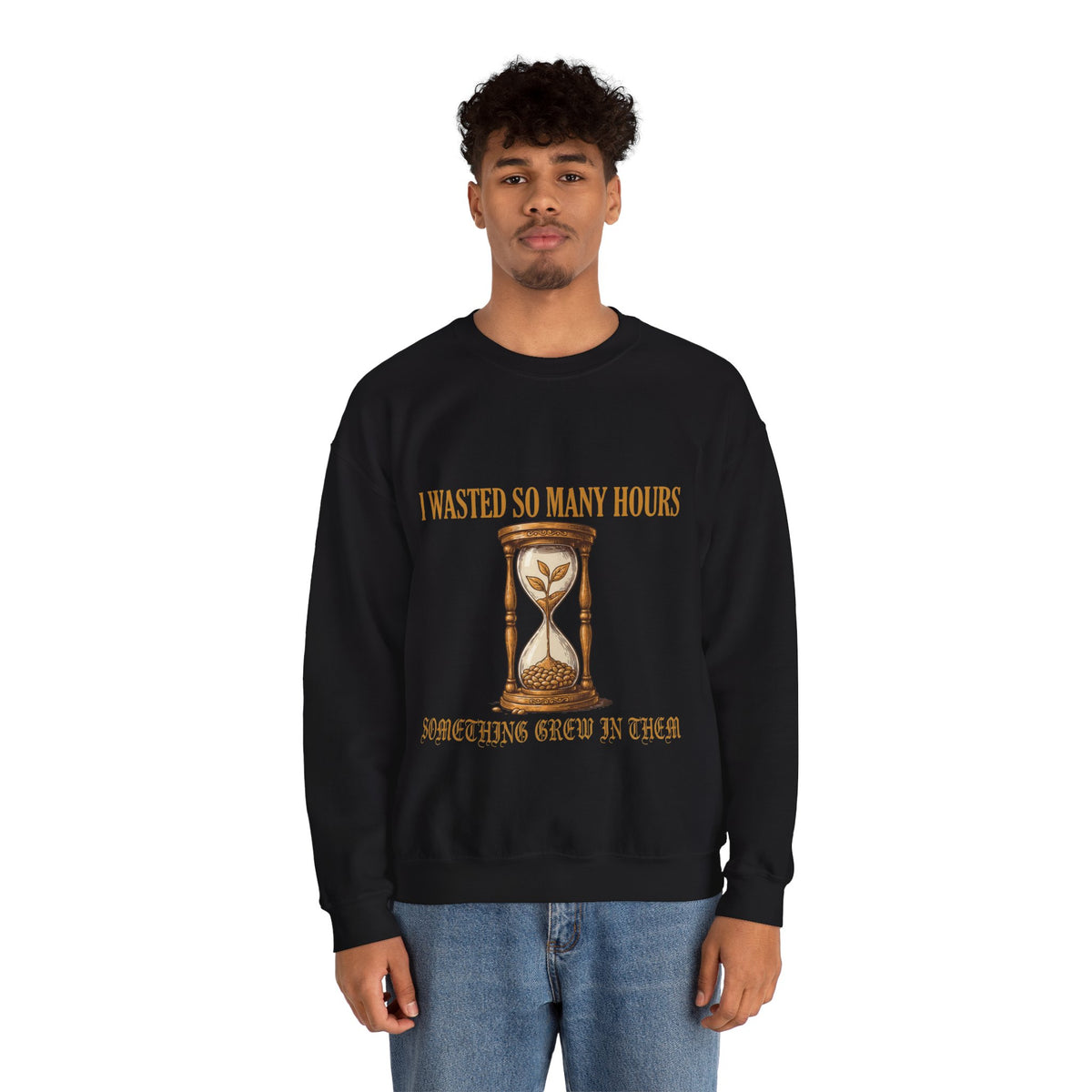 Hourglass and Sprout Sweatshirt, Dark Academia, men's fit model by Bamedys