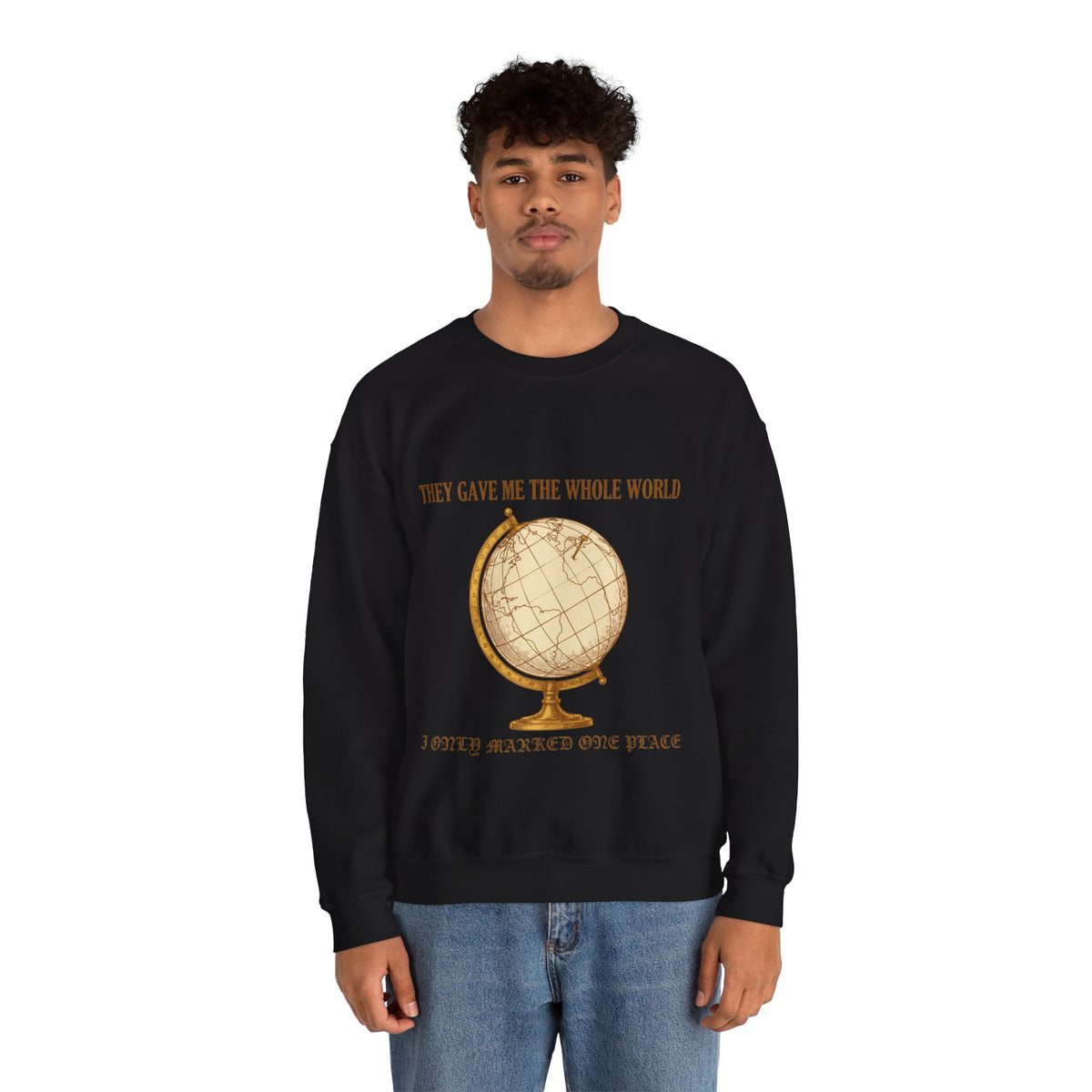 Vintage Globe Sweatshirt, Dark Academia, men's fit model by Bamedys