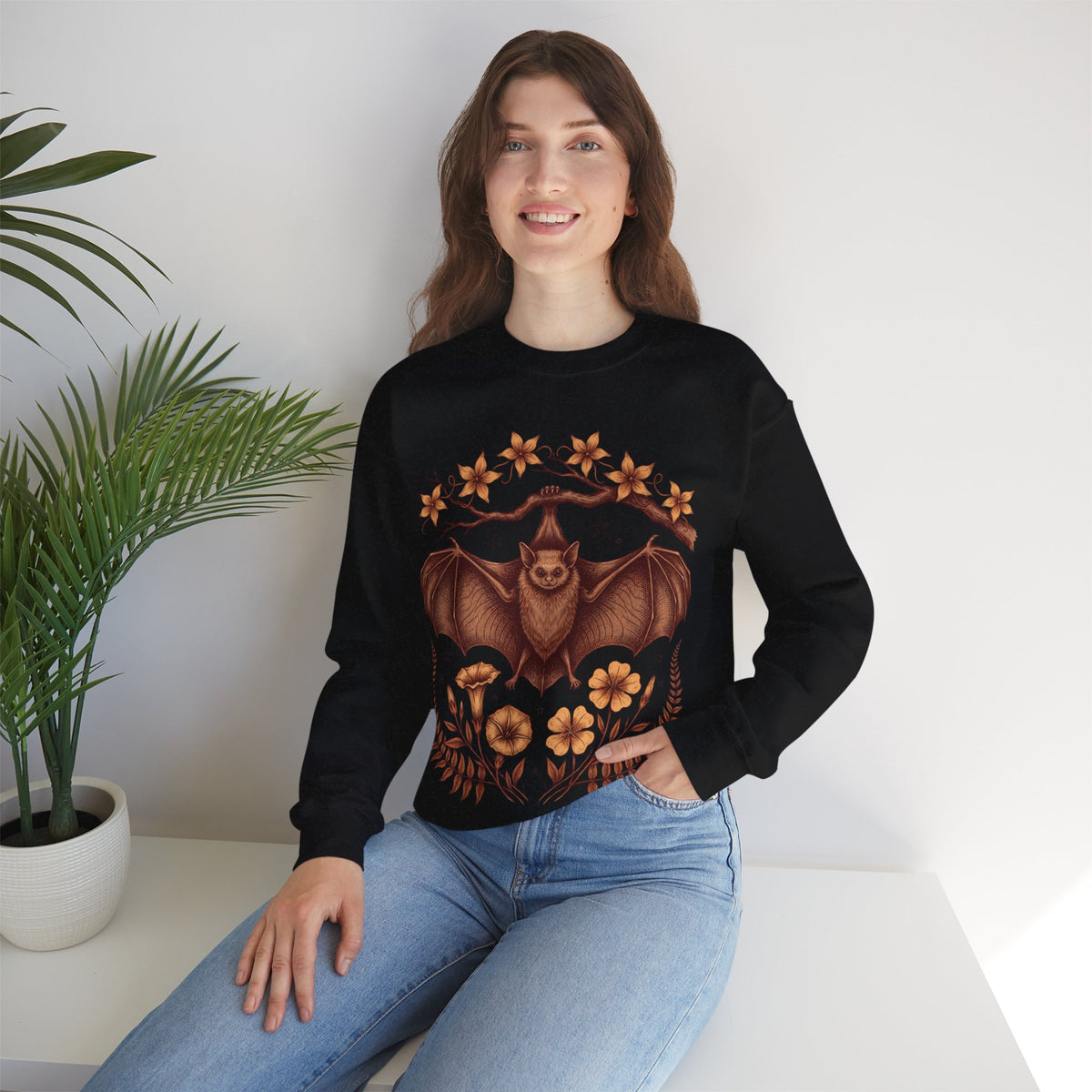Vintage Bat Sweatshirt Gothic Cottagecore Floral Botanical Crewneck Top