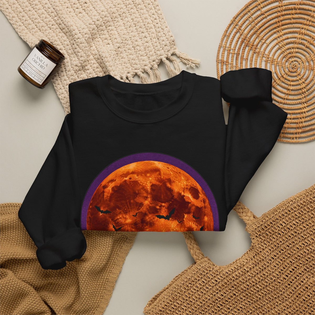 Howling Wolf Sweatshirt Blood Moon Gothic Halloween Bats Crewneck Top