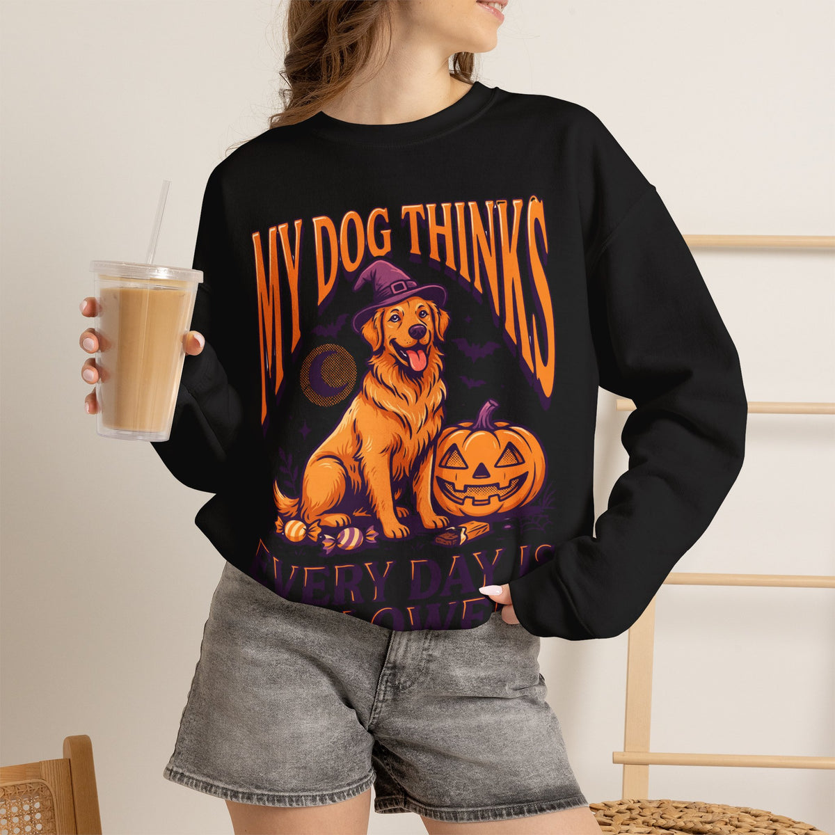 Dog Halloween Sweatshirt, Golden Retriever Crewneck, Dog Mom Gift
