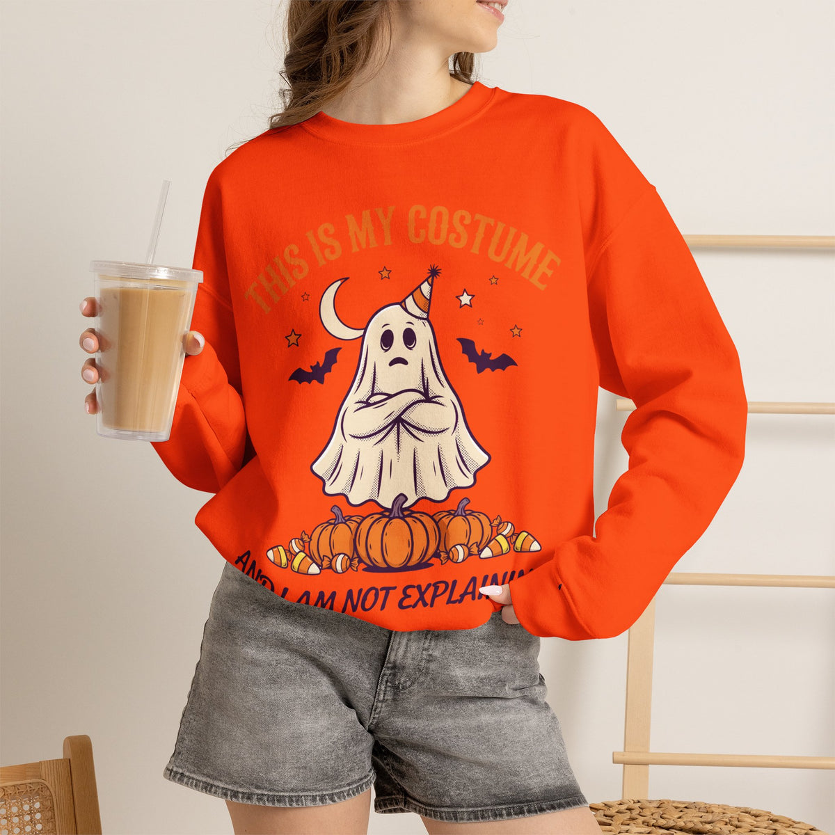 Funny Ghost Sweatshirt, Lazy Halloween Crewneck, Costume Gift Idea