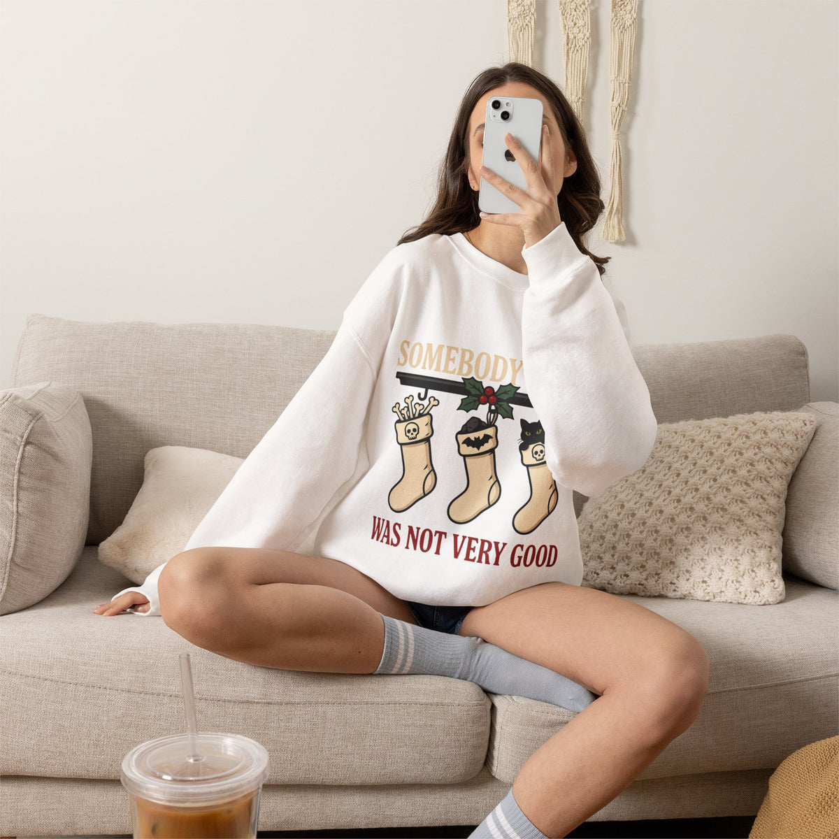 Naughty List Sweatshirt, Goth Christmas Crewneck, Black Cat Xmas Gift