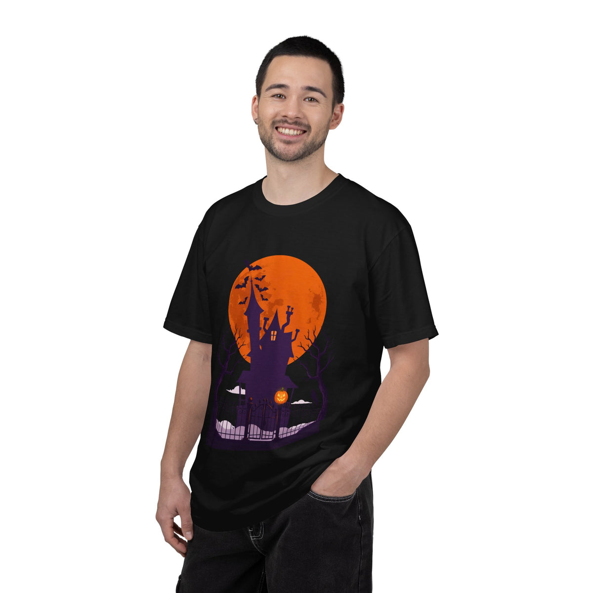 Halloween Haunted House Shirt Vintage Spooky Bats, men's fit model by Bamedys