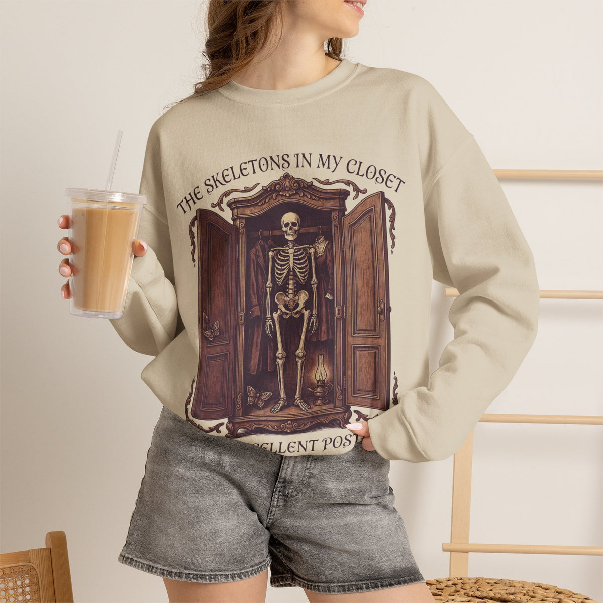 Skeleton Sweatshirt, Funny Gothic Halloween Crewneck by Bamedys