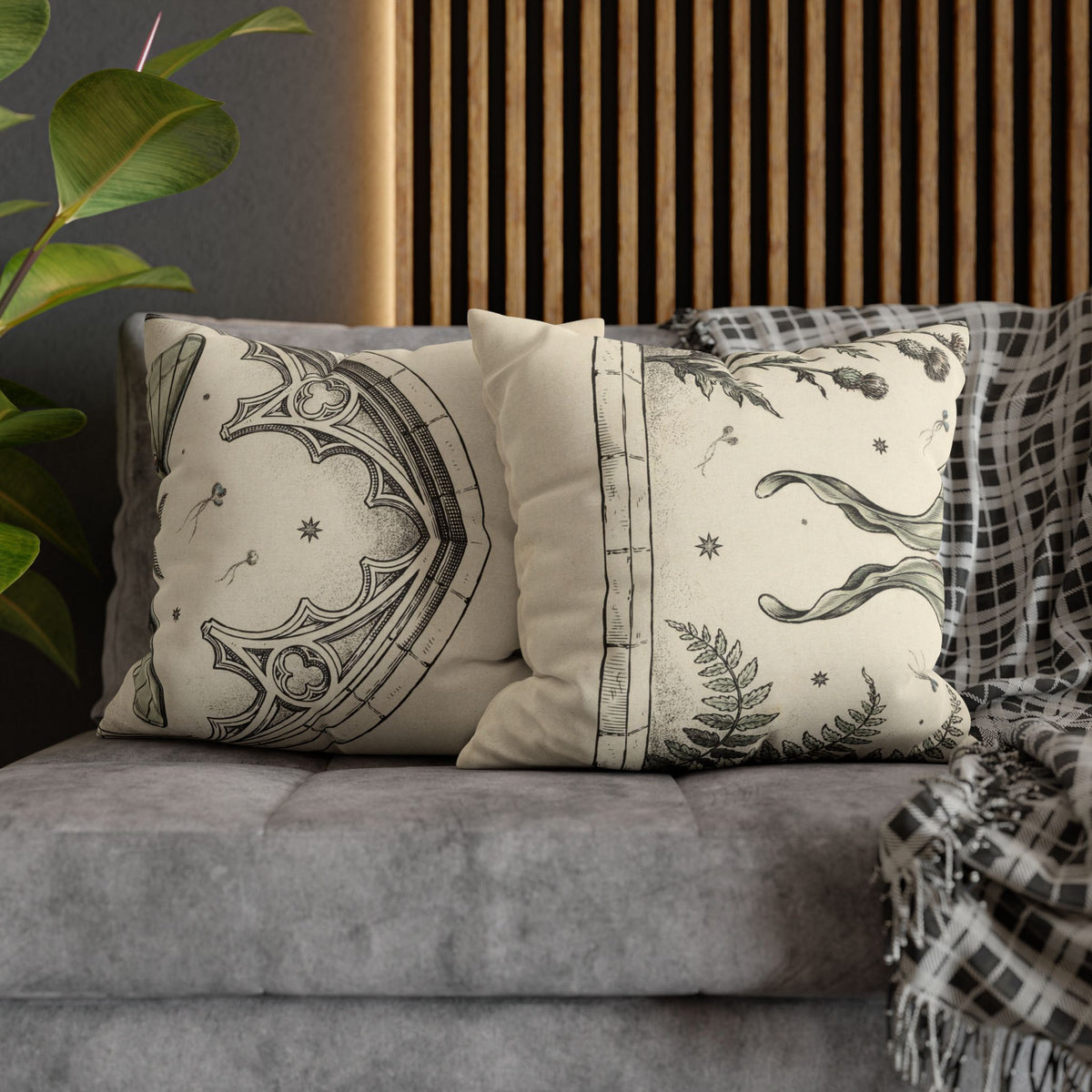 Luna Moth Pillow Cover, Vintage Botanical Cushion Case