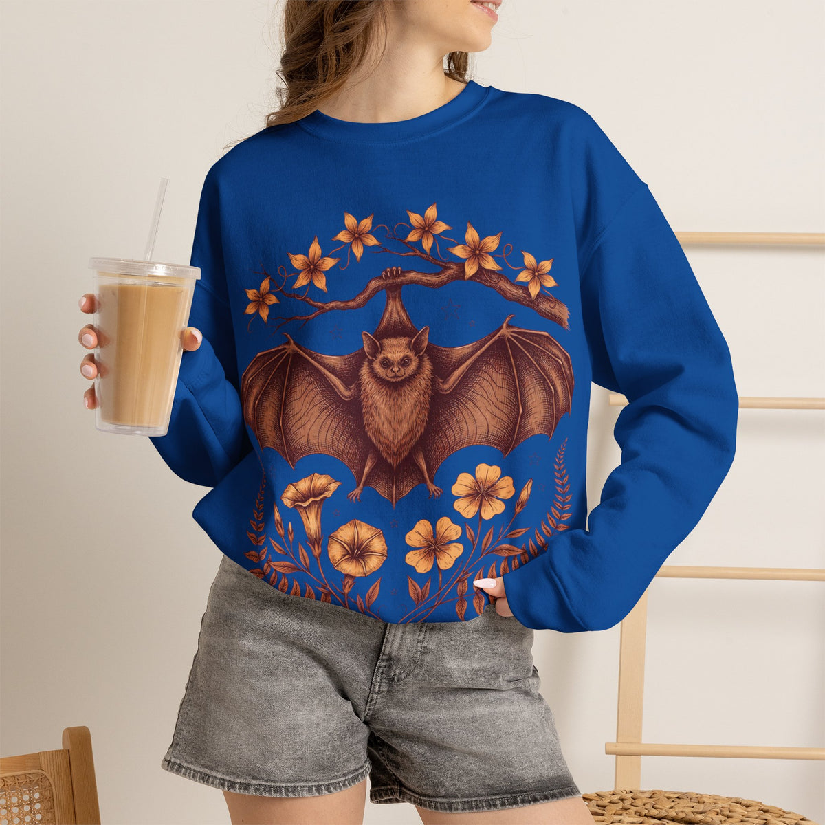 Vintage Bat Sweatshirt Gothic Cottagecore Floral Botanical Crewneck Top