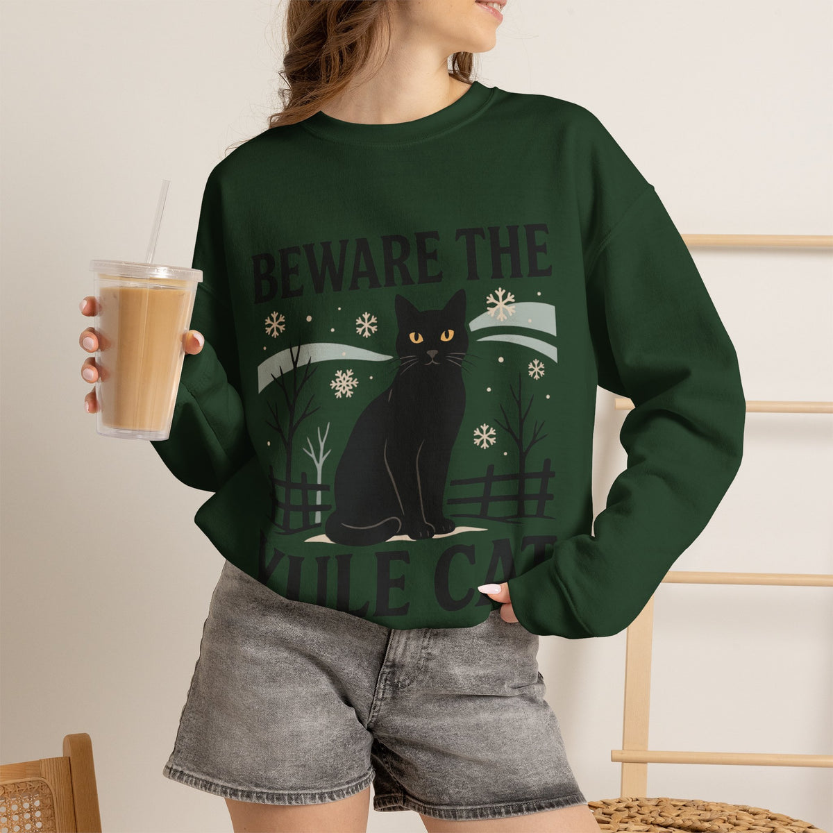 Goth Christmas Sweatshirt, Yule Cat Crewneck, Dark Holiday Cat Gift
