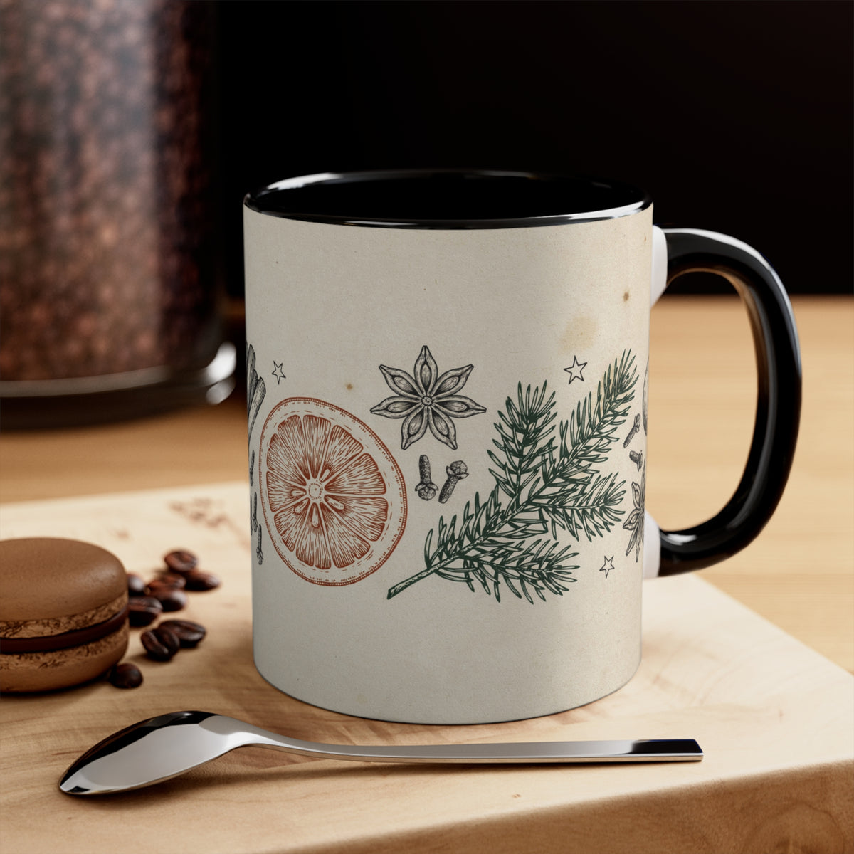 Christmas Spice Mug, Vintage Botanical Winter Coffee Cup Gift