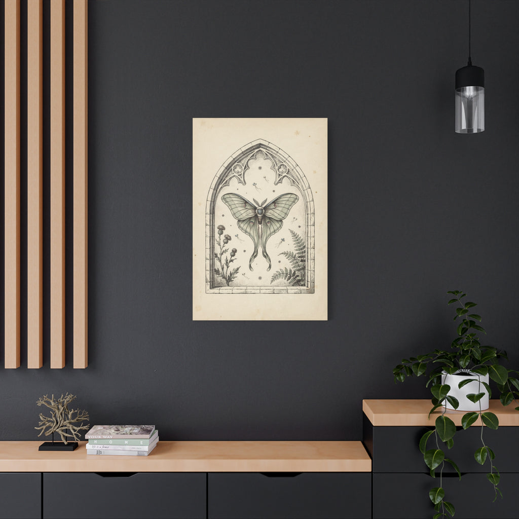 Luna Moth Gothic Arch Canvas, Dark Academia Wall Art