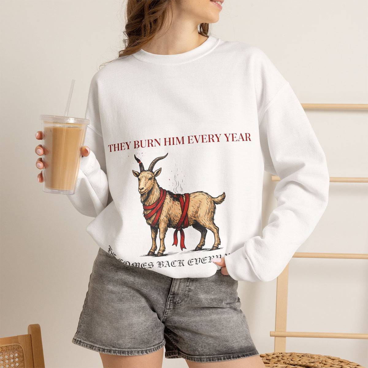 Goth Christmas, Yule Goat Folklore Sweatshirt Crewneck Top Gift