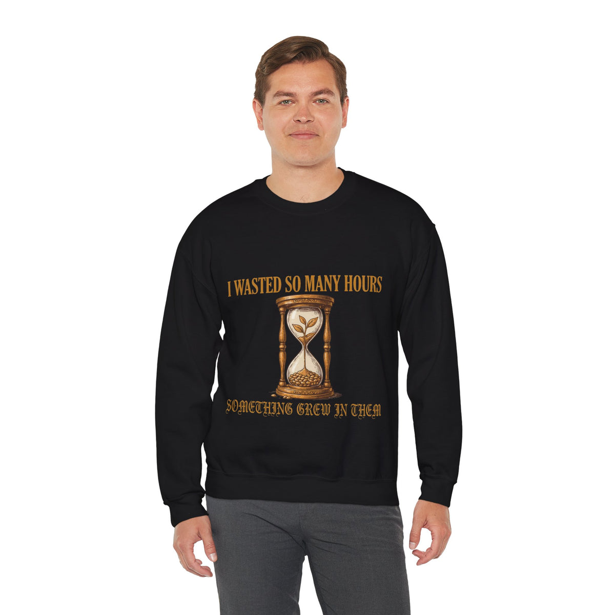 Hourglass and Sprout Sweatshirt, Dark Academia, men's fit model by Bamedys