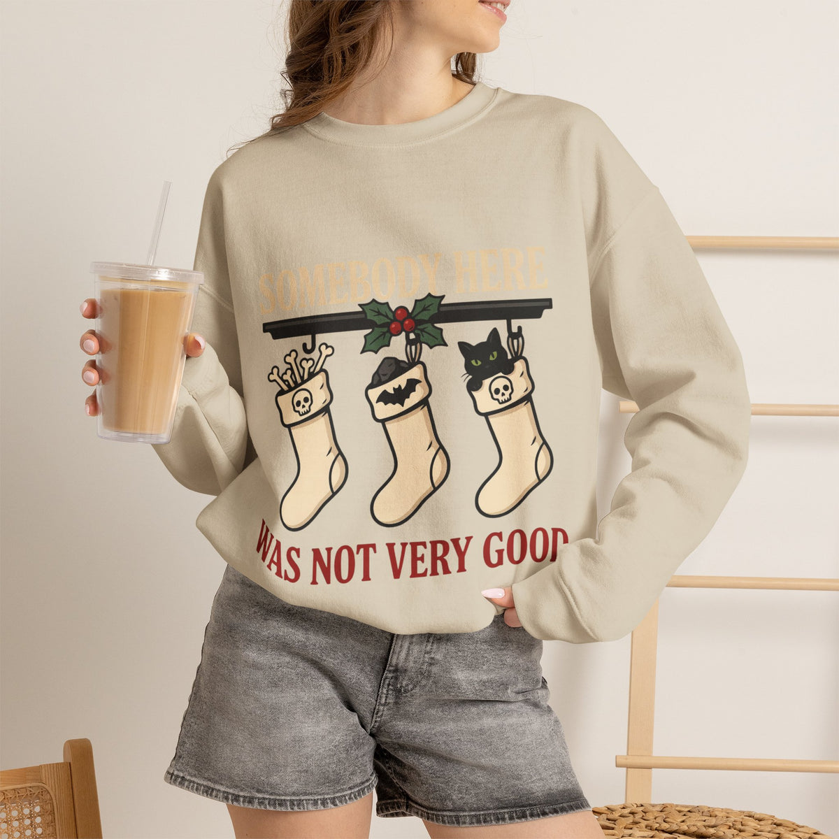 Naughty List Sweatshirt, Goth Christmas Crewneck, Black Cat Xmas Gift