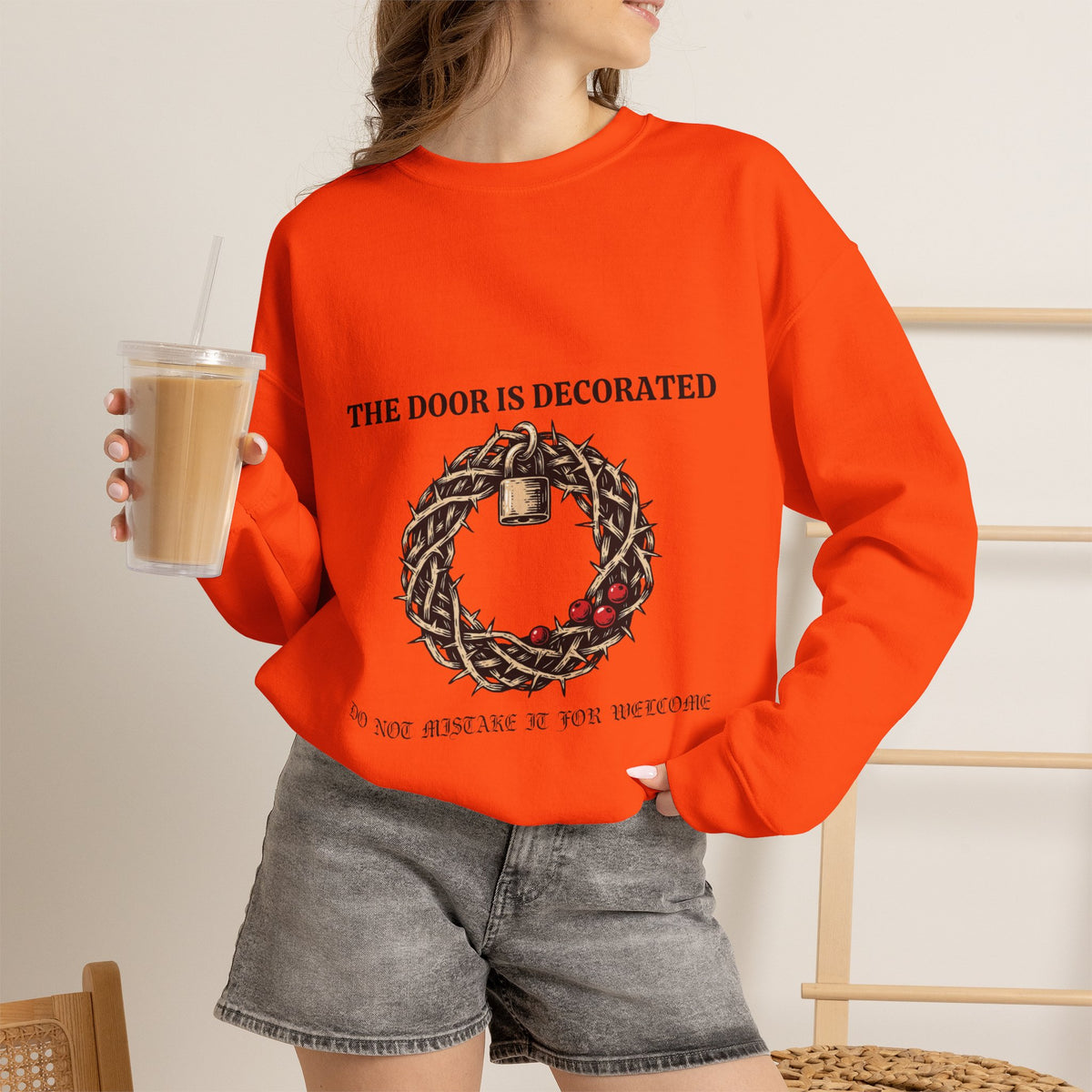 Goth Christmas, Thorn Wreath and Padlock Sweatshirt Crewneck Top