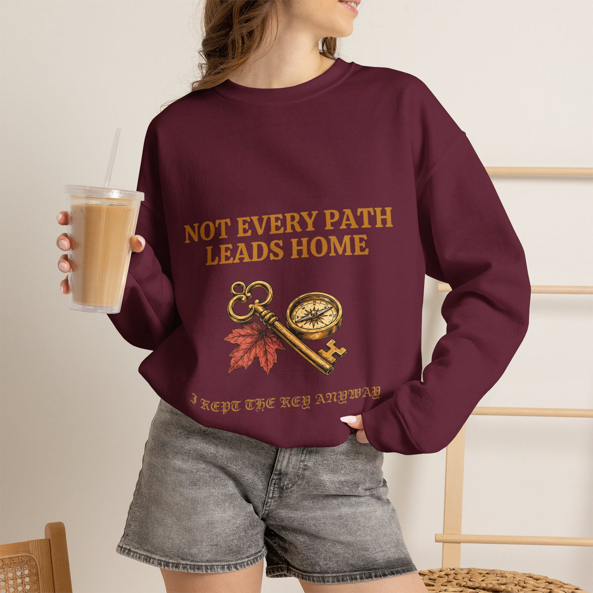 Not Every Path Leads Home Sweatshirt, Vintage Key and Compass Crewneck