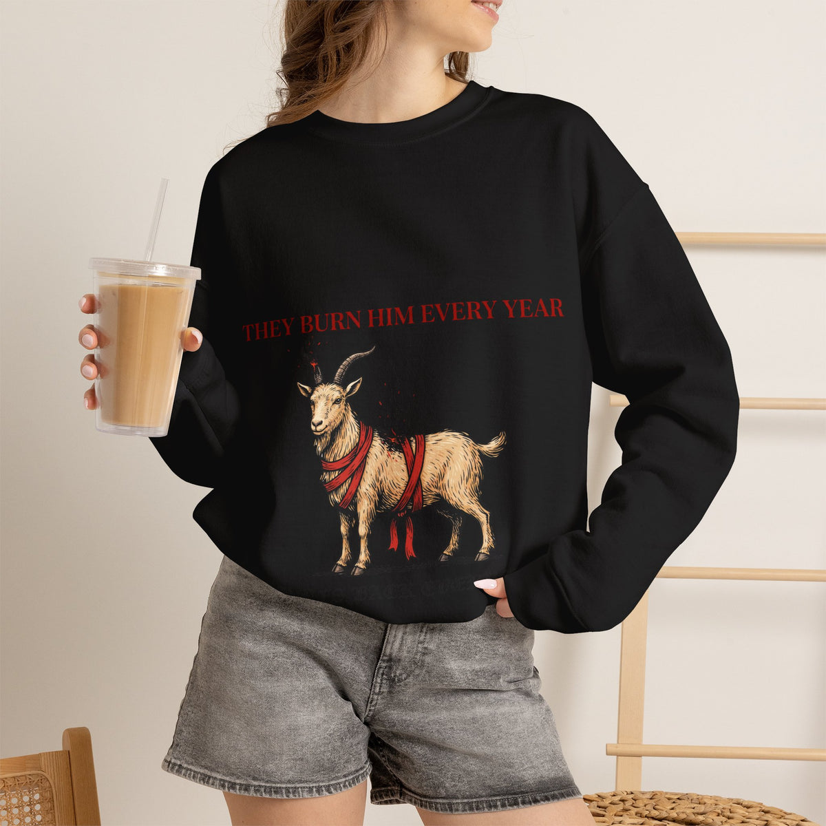 Yule Goat Folklore Sweatshirt, Goth Christmas by Bamedys