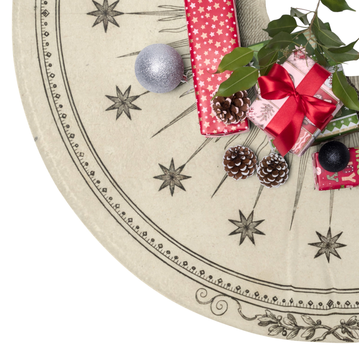 Celestial Christmas Tree Skirt, Vintage Star Moon Decor
