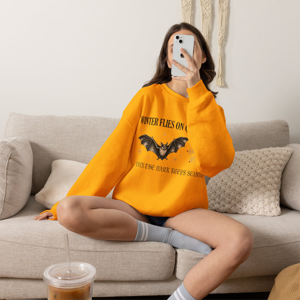 Gothic Sweatshirt, Bat and Snowflake Winter Folklore Crewneck Top