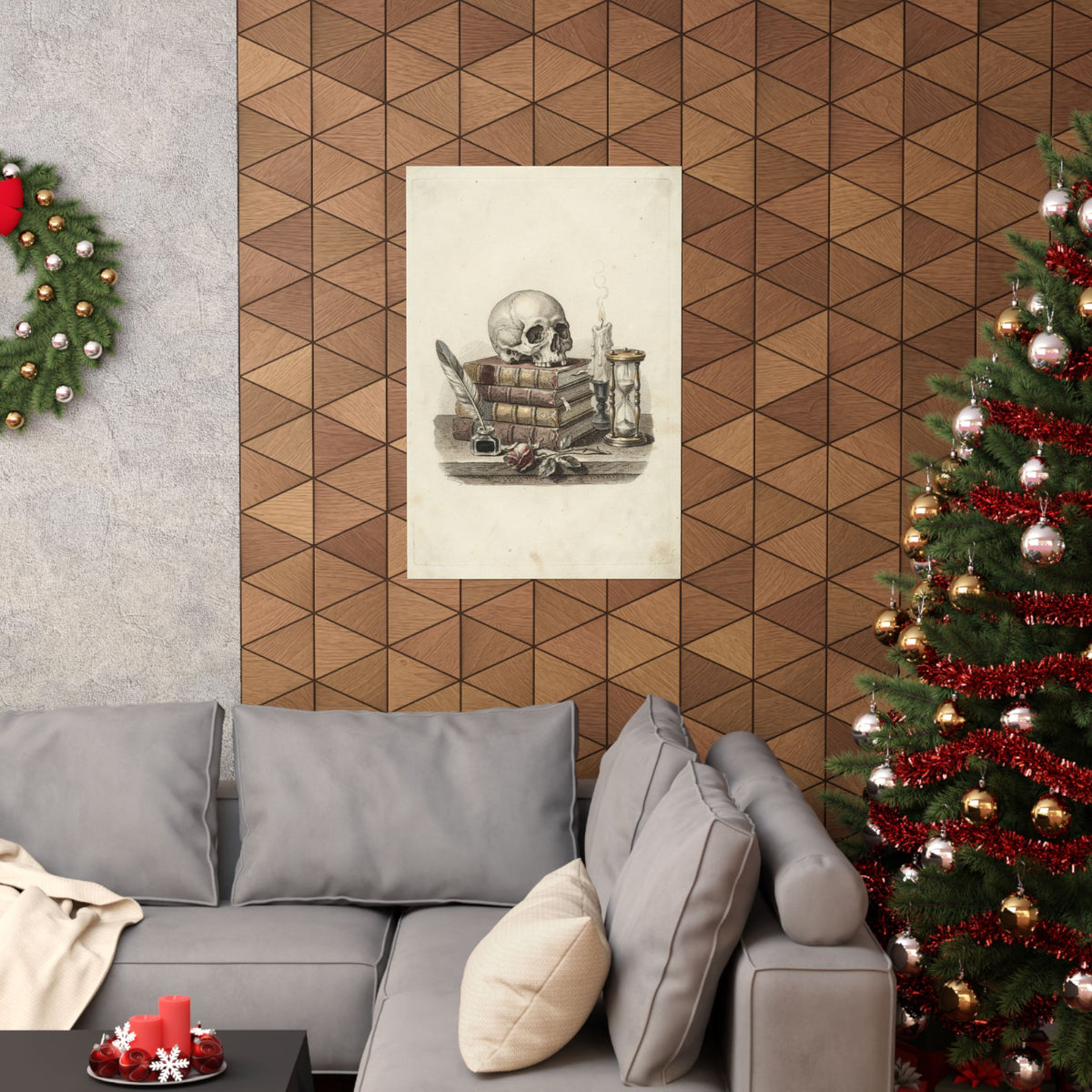 Gothic Wall Art, Dark Academia Skull Books by Bamedys