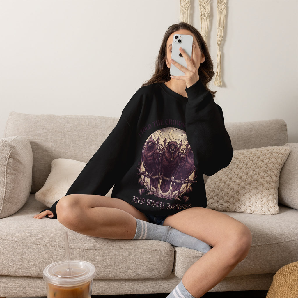 Crow Lover Sweatshirt, Gothic Raven Crewneck, Dark Humor Gift for Her