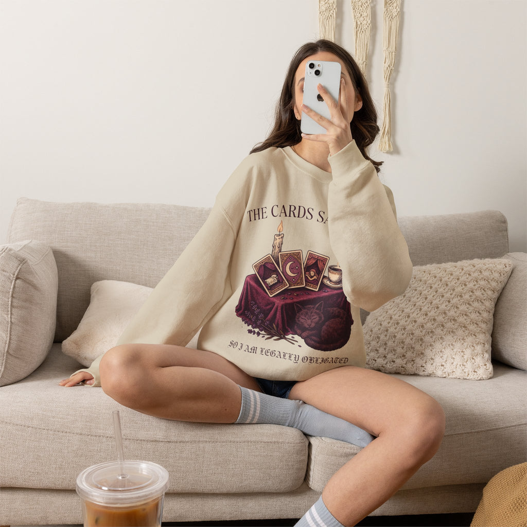 Tarot Card Sweatshirt, Witchy Cat Crewneck, Cozy Rest Gift for Her