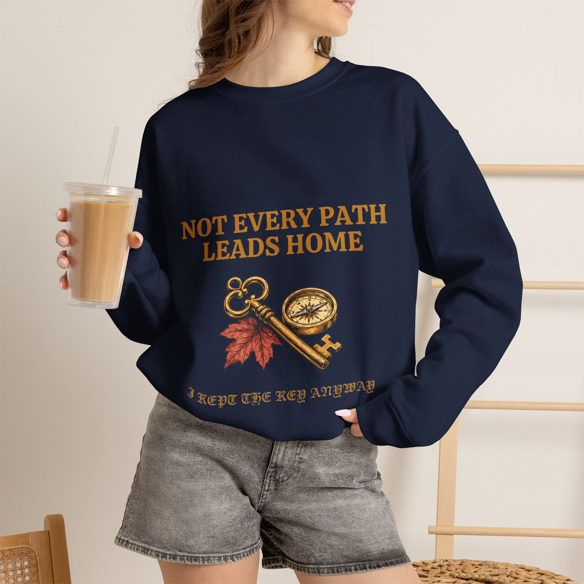 Not Every Path Leads Home Sweatshirt, Vintage Key and Compass Crewneck