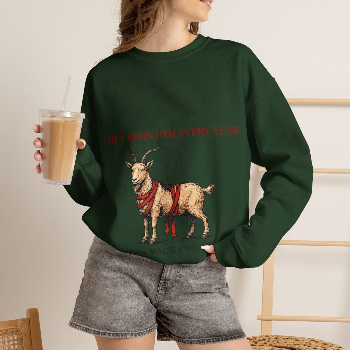 Goth Christmas, Yule Goat Folklore Sweatshirt Crewneck Top Gift
