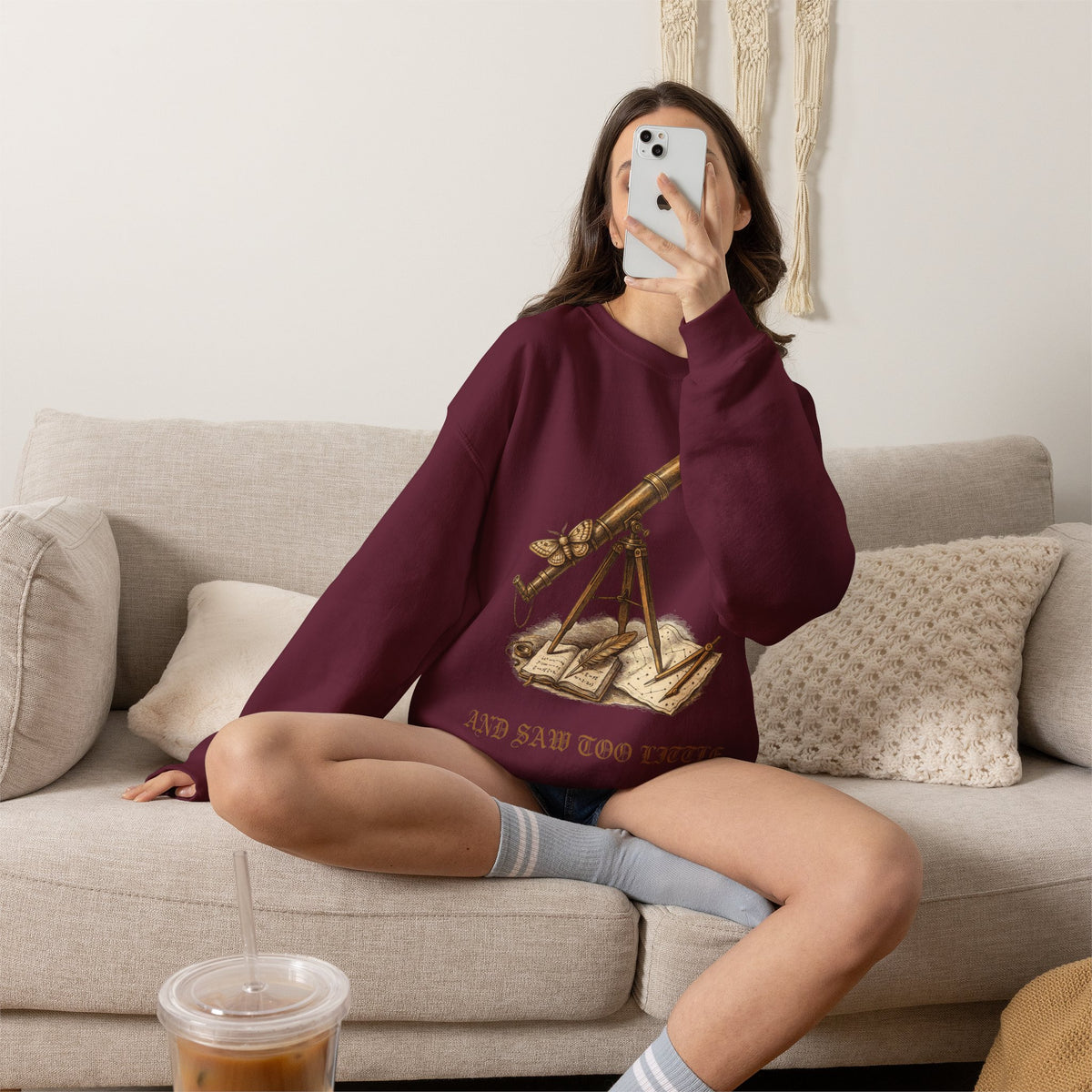Vintage Telescope Sweatshirt, Dark Academia Crewneck, Astronomy Gift