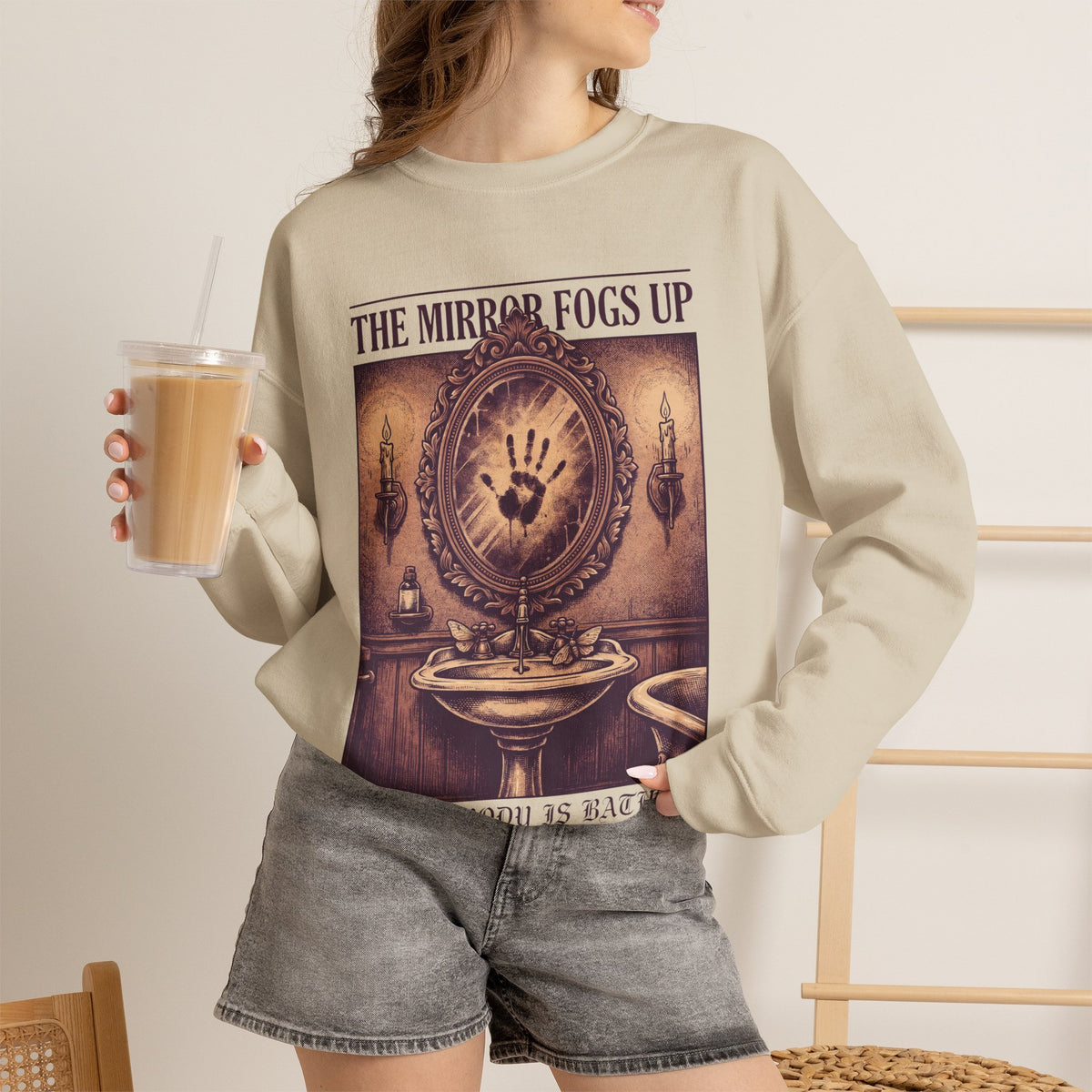 Haunted Mirror Sweatshirt, Gothic Horror Crewneck by Bamedys
