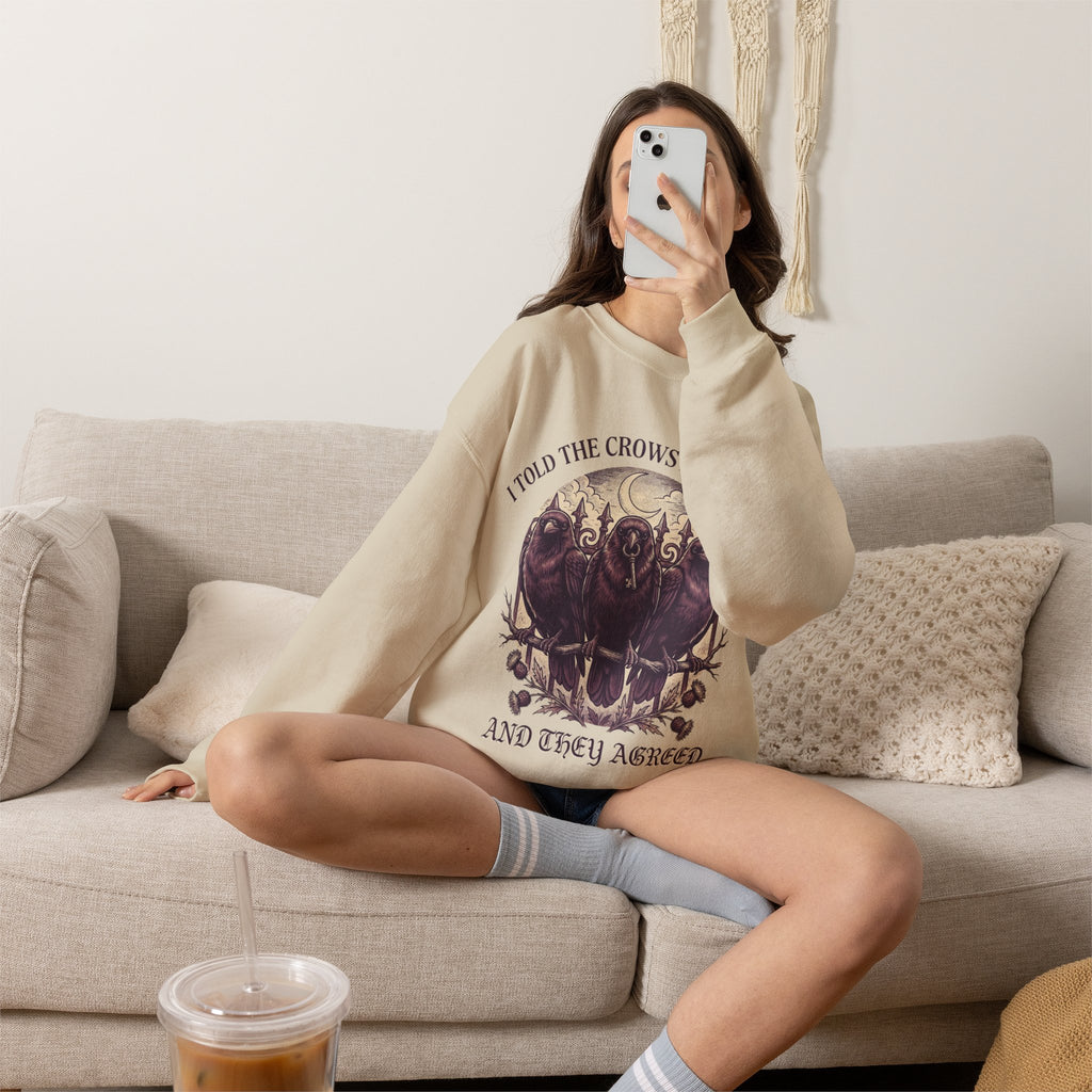 Crow Lover Sweatshirt, Gothic Raven Crewneck, Dark Humor Gift for Her