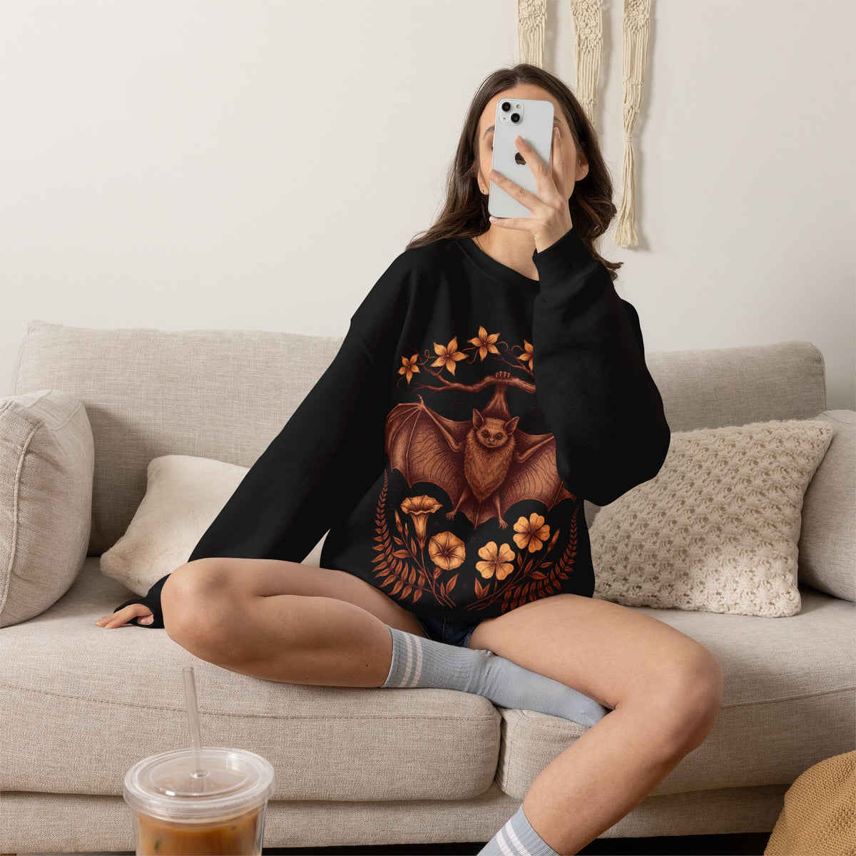 Vintage Bat Sweatshirt Gothic Cottagecore Floral Botanical Crewneck Top