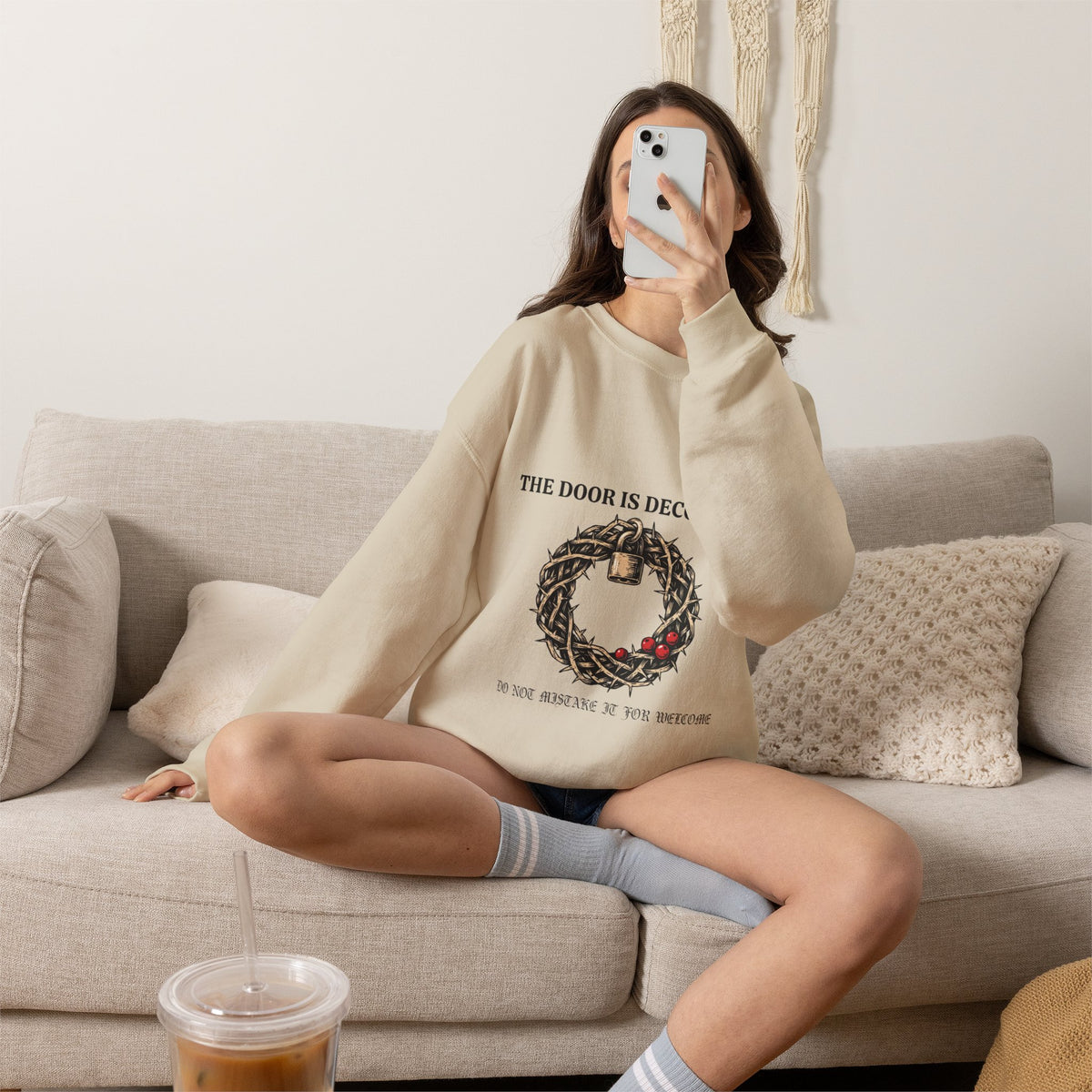 Goth Christmas, Thorn Wreath and Padlock Sweatshirt Crewneck Top