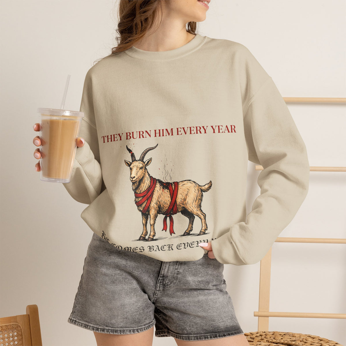Goth Christmas, Yule Goat Folklore Sweatshirt Crewneck Top Gift