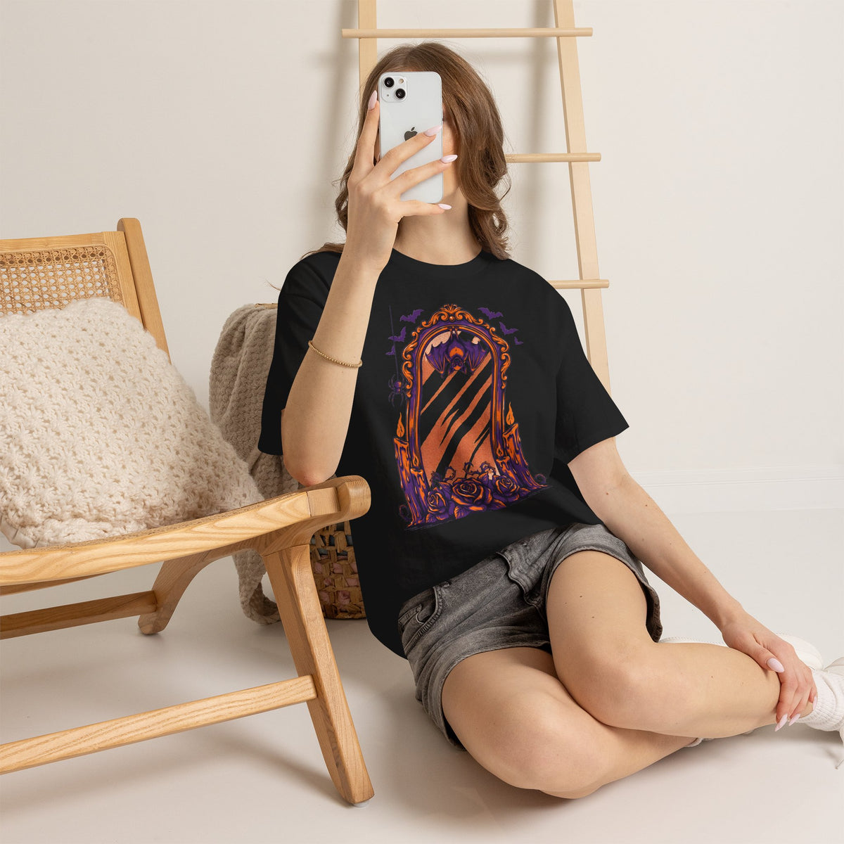 Halloween Bat Shirt Gothic Mirror Candles by Bamedys