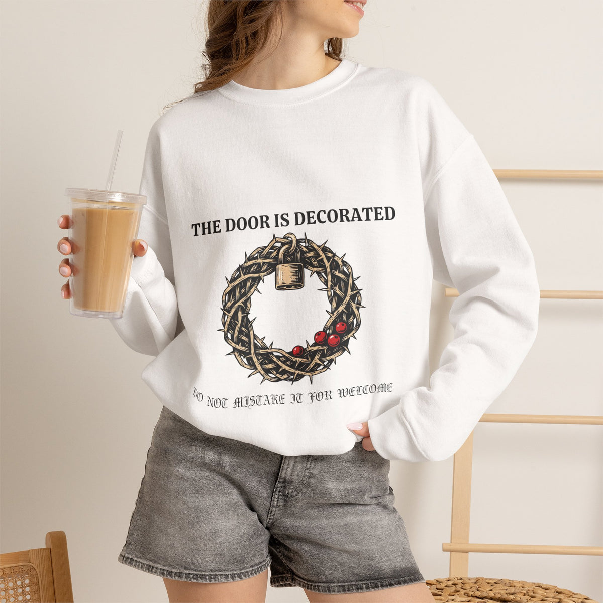 Goth Christmas, Thorn Wreath and Padlock Sweatshirt Crewneck Top