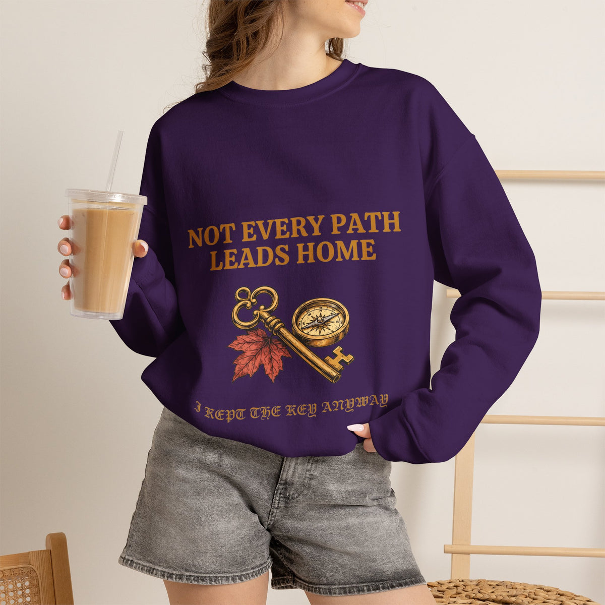 Not Every Path Leads Home Sweatshirt, Vintage Key and Compass Crewneck