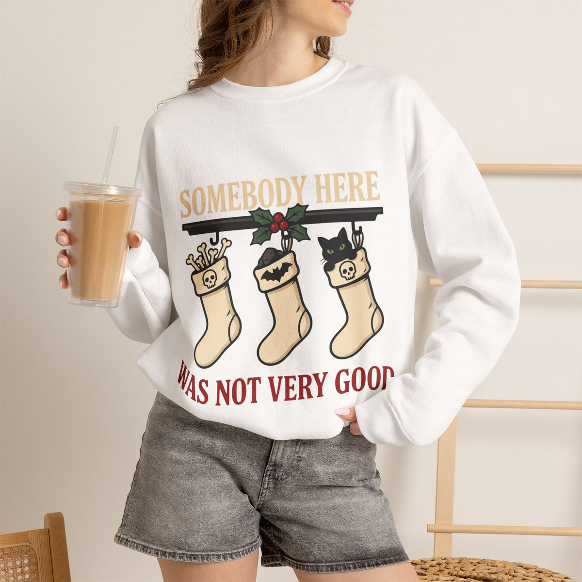 Naughty List Sweatshirt, Goth Christmas Crewneck, Black Cat Xmas Gift