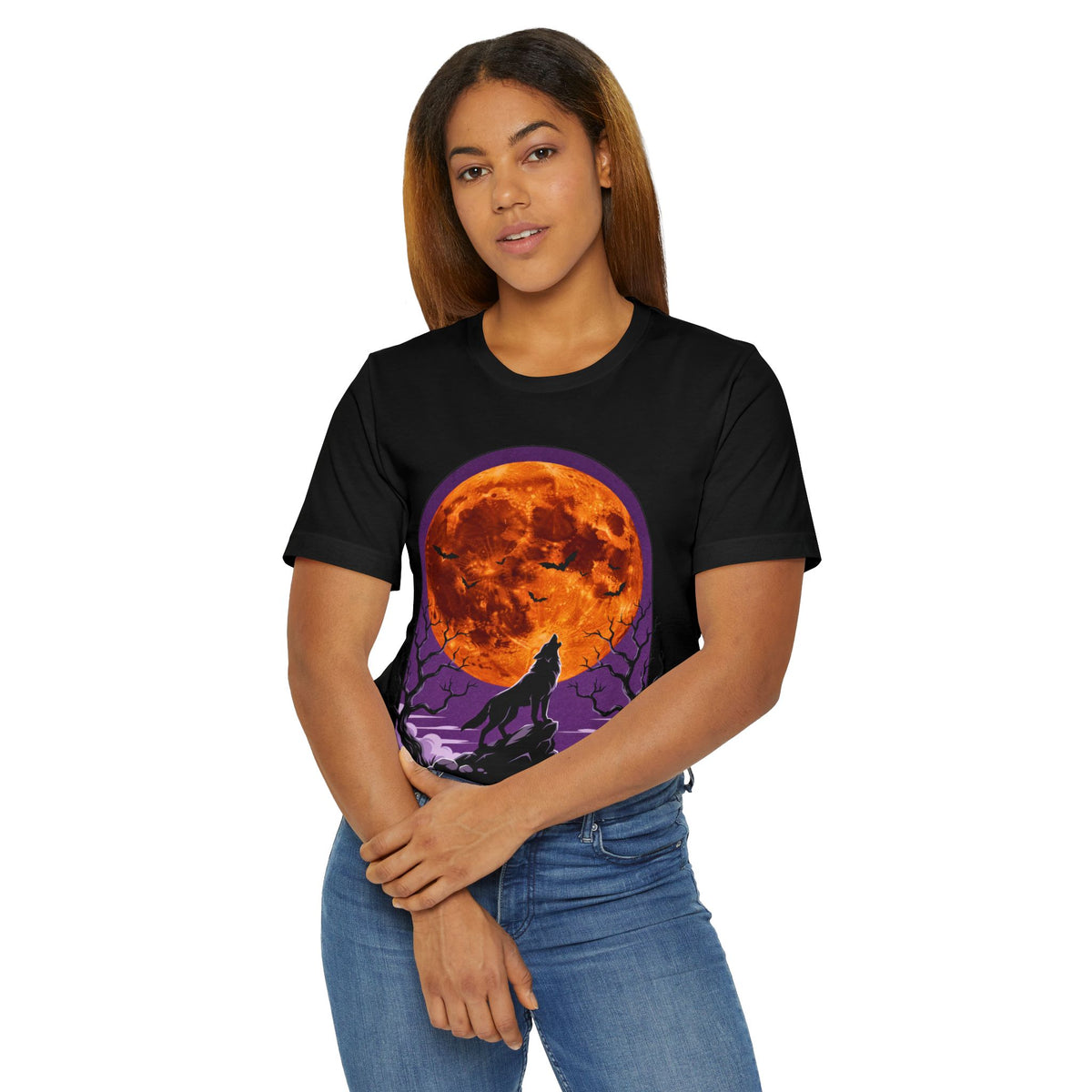 Howling Wolf Shirt Blood Moon Gothic Halloween Bats Vintage Graphic Tee