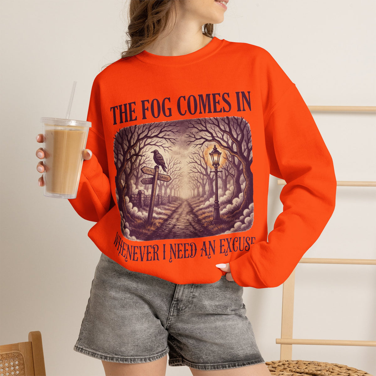 Foggy Forest Sweatshirt, Gothic Crow Crewneck by Bamedys