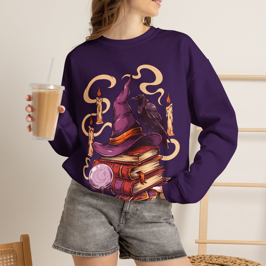 Witch Hat Raven Sweatshirt Gothic Spell Books Dark Academia Witchy Crewneck